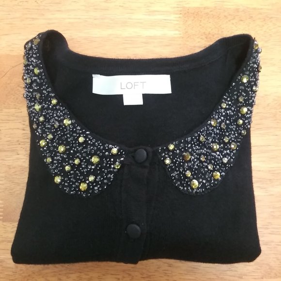 Loft Black Peter Pan Embellished Cardigan XS - Picture 6 of 6